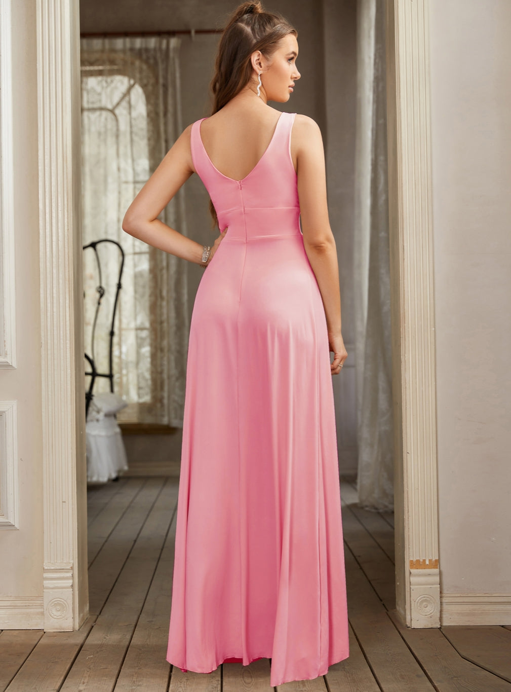 Sexy V-Neck Sleeveless Floor Length Dress with Slit - Babyonlines