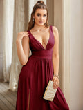 Long A-line V-Neck Sleeveless Floor Length Formal Dress with Slit