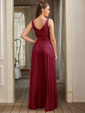 Long A-line V-Neck Sleeveless Floor Length Formal Dress with Slit