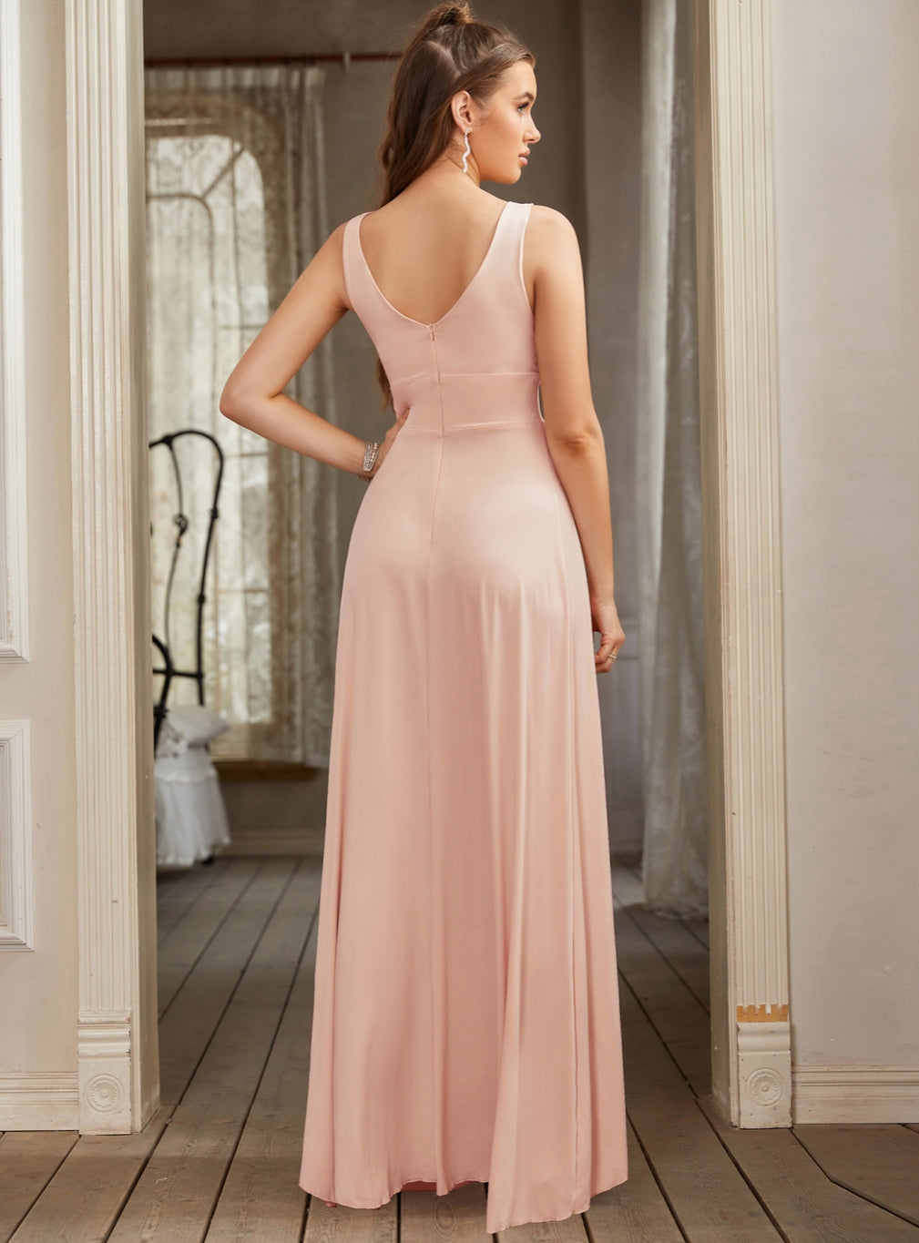 Sexy V-Neck Sleeveless Floor Length Dress with Slit - Babyonlines