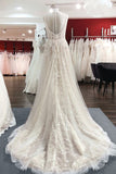 Long A-line Wedding Dress Backless Lace With Tulle V-neck