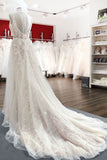 Long A-line Wedding Dress Backless Lace With Tulle V-neck