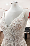 Long A-line Wedding Dress Backless Lace With Tulle V-neck