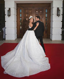 Long Ball Gown Jewel Neck Sweetheart Wedding Dress with Long Sleeves and Beading