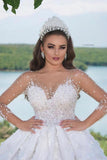 Long Ball Gown Jewel Neck Sweetheart Wedding Dress with Long Sleeves and Beading