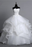 Long Ball Gown Strapless Tulle Layered Wedding Dress with Beaded Appliques