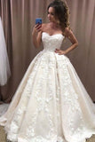 Long Ball Gown Sweetheart Wedding Dress with Floral Lace Appliques