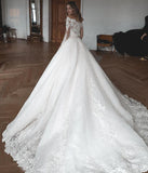 Long Ball Gown Wedding Dress with Sleeves, Lace, and Tulle