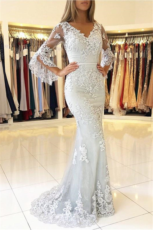 Long Half Sleeves Mermaid Prom Dress