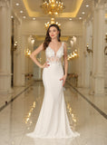 Mermaid V-Neck Sleeveless Lace Appliques Floor-Length Dress - Babyonlines