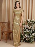 Long Open Back Sequins Scoop Neck Mermaid Floor Length Bridesmaid Dress