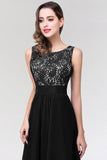 Long Scoop Neck Off The Shoulder Chiffon Formal Dress with Appliques Lace