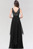 Long Scoop Neck Off The Shoulder Chiffon Formal Dress with Appliques Lace