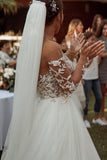 Long Sleeve A-Line Sheer Tulle Wedding Dress with Lace