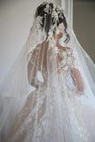 Long Sleeve A-Line Sweetheart Open Back Wedding Dress with Tulle Lace