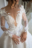 Long Sleeve A-Line Sweetheart Open Back Wedding Dress with Tulle Lace