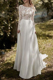 Long Sleeve Lace Chiffon Wedding Dress