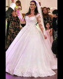 Long Sleeve Sweetheart Wedding Dress Floor-length With Appliques Lace Tulle