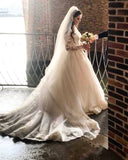 Long Sleeve Sweetheart Wedding Dress Floor-length With Appliques Lace Tulle