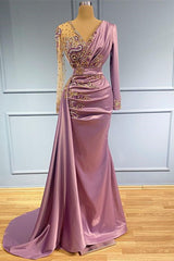 Long Sleeves V-Neck Mermaid Prom Dress with Beadings