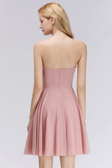 Lovely Sweetheart ruffle Pink Chiffon Short Bridesmaid Dresses Affordable-Babyonlines