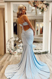 Mermaid Tie Back Light Blue Long Prom Dress