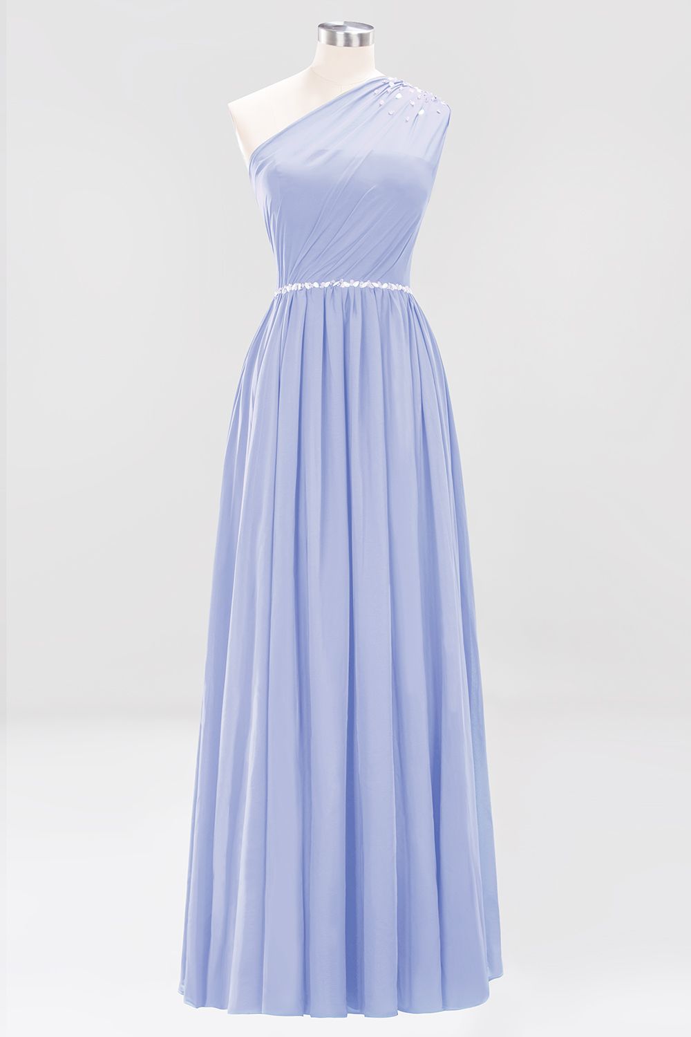 Modest One-shoulder Royal Blue Affordable Bridesmaid Dress with Beadings-Babyonlines