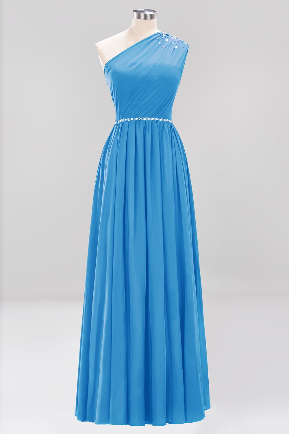 Modest One-shoulder Royal Blue Affordable Bridesmaid Dress with Beadings-Babyonlines