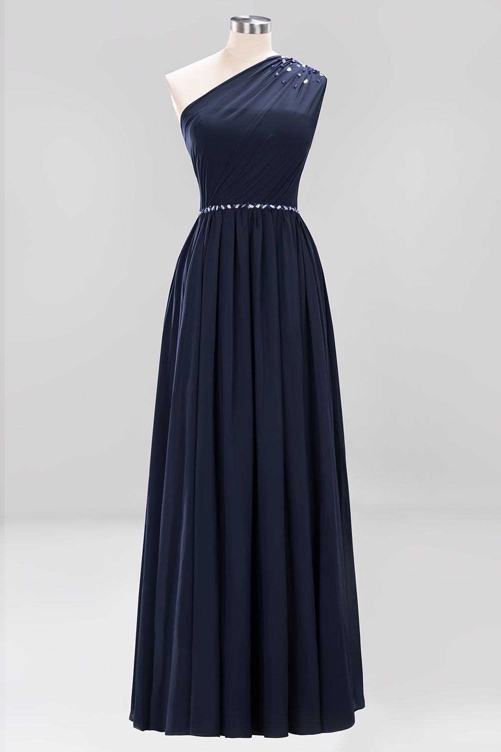 Modest One-shoulder Royal Blue Affordable Bridesmaid Dress with Beadings-Babyonlines