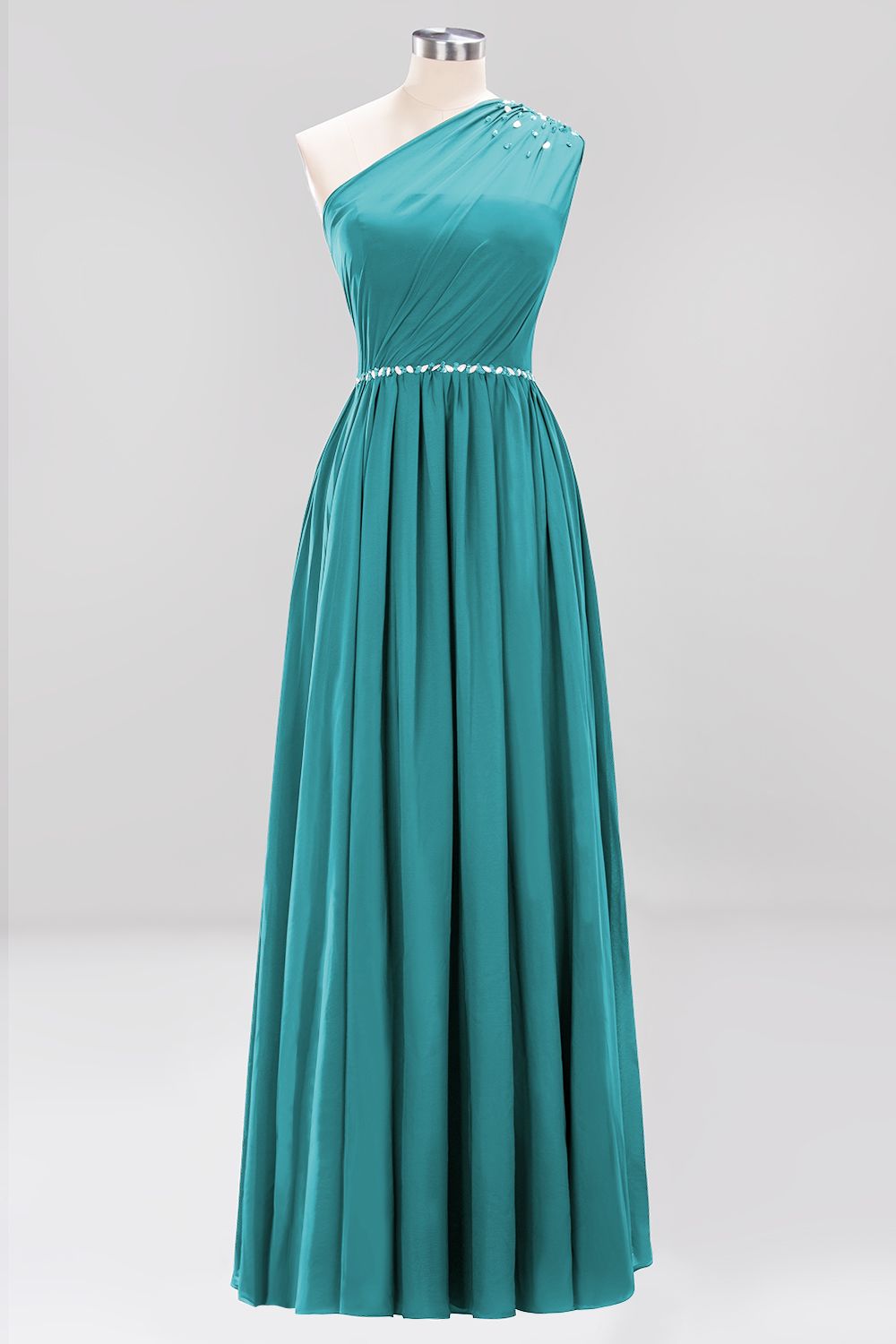 Modest One-shoulder Royal Blue Affordable Bridesmaid Dress with Beadings-Babyonlines