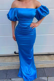 Ocean Blue Off-The-Shoulder Mermaid Long Evening Dress