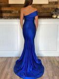 Off-the-shoulder Jersey Split Front Prom Dress with Sheath/Column Sweep Train