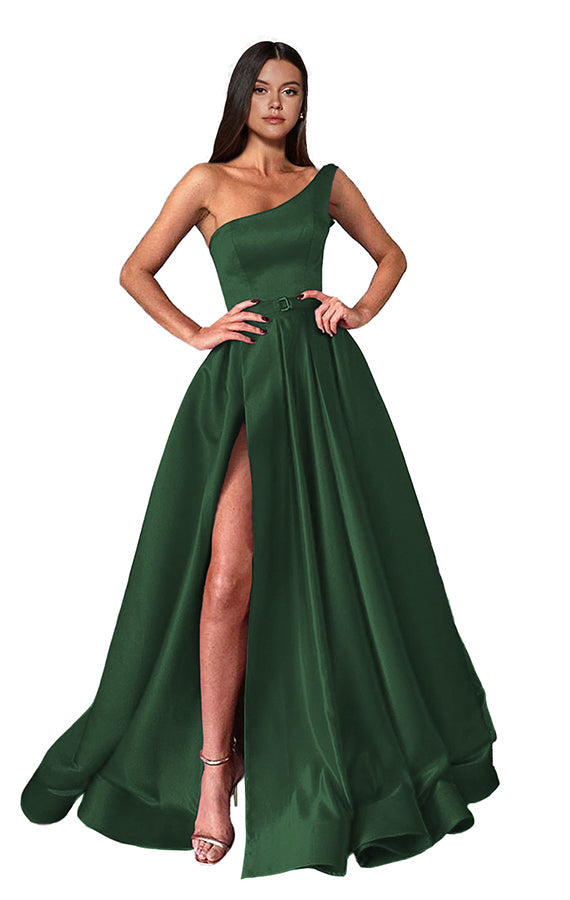 One Shoulder Long Slit Prom Dress