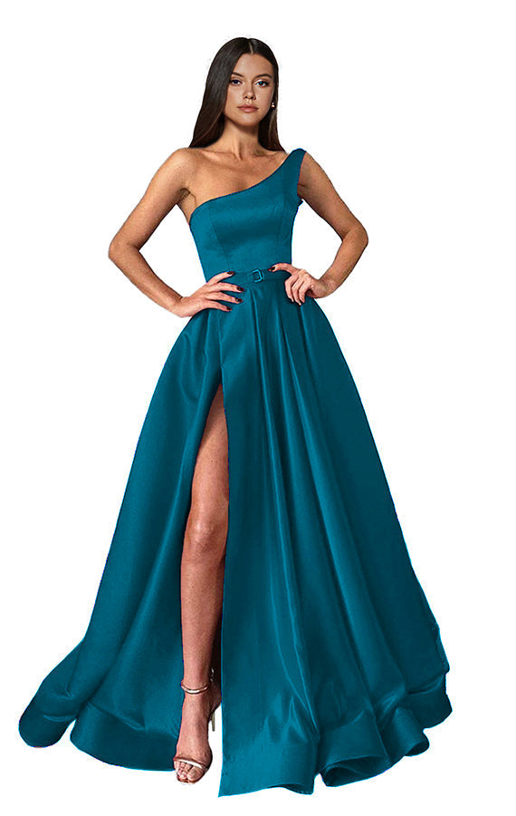 One Shoulder Long Slit Prom Dress