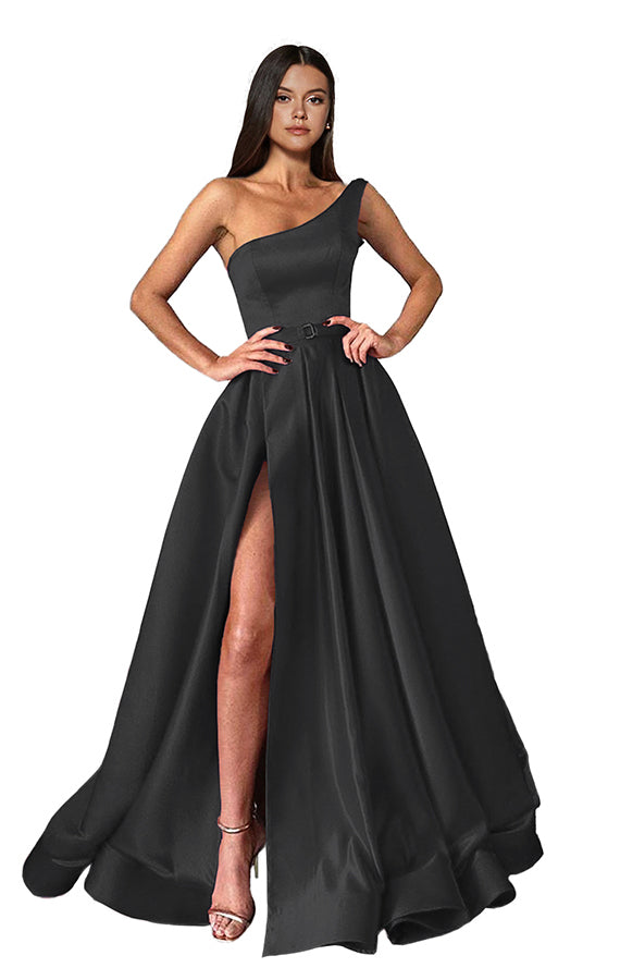 One Shoulder Long Slit Prom Dress