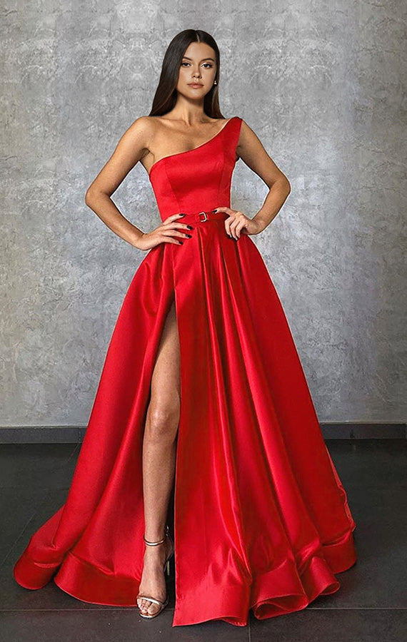 One Shoulder Long Slit Prom Dress