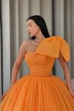 Orange One-Shoulder Ball Gown Evening Dress with Sequins