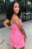 Pink Strapless Bodycon Applique Homecoming Dress with Bow