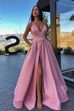 Pink Sweetheart Spaghetti Strap Prom Dress with Split Design