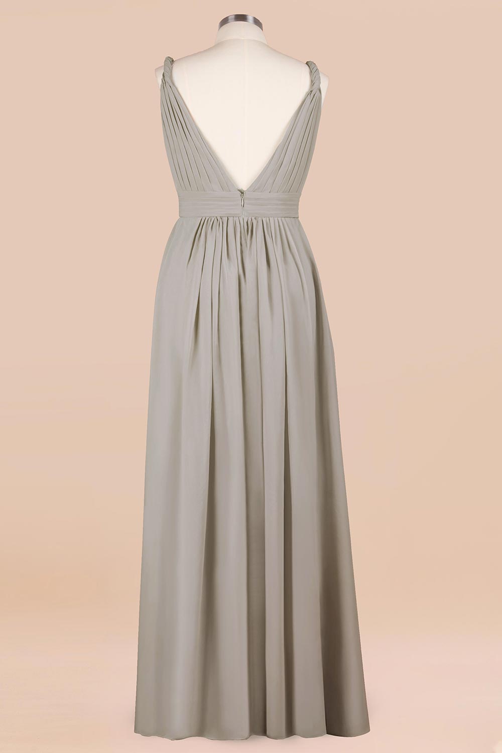 Plus Size Chiffon V-neck Sleeveless Affordable Bridesmaid Dress with Ruffle-Babyonlines