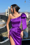 Purple One-Shoulder Mermaid Evening Dress Long with Split