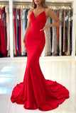 Red Mermaid Evening Dress Spaghetti Strap Long