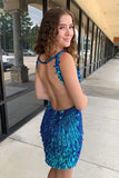 Sequin V-Neck Tight Homecoming Dress with Open Back