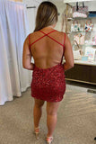 Sequins Short Burgundy Tight Homecoming Dress