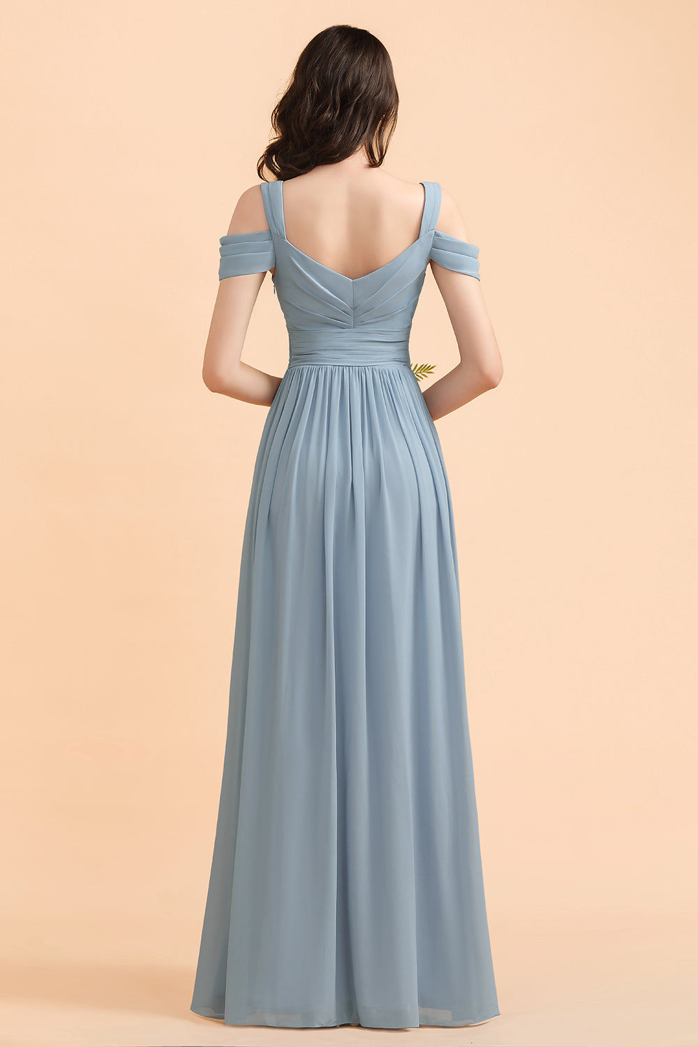 Sexy Cold-Shoulder Dusty Blue Chiffon Bridesmaid Dress with Slit On Sale-Babyonlines