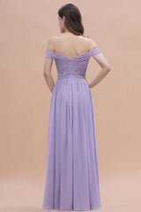 Sexy Off-the-Shoulder Lace Chiffon Ruffles Bridesmaid Dress with Slit On Sale-Babyonlines