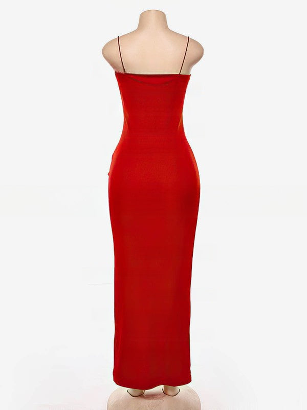 Square Neckline Jersey Split Front Prom Dress - Sheath/Column Floor-length