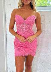 Sheath/Column Lace Homecoming Dress with Beading - Babyonlines