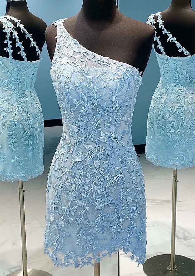 One-Shoulder Lace Homecoming Dress with Beading for Sheath/Column Look - Babyonlines