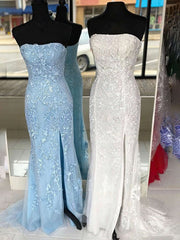 Sheath/Column Sweep Train Straight Tulle Lace Appliques Lace Prom Dresses